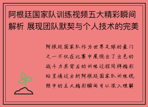 阿根廷国家队训练视频五大精彩瞬间解析 展现团队默契与个人技术的完美结合