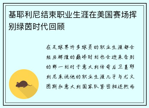 基耶利尼结束职业生涯在美国赛场挥别绿茵时代回顾